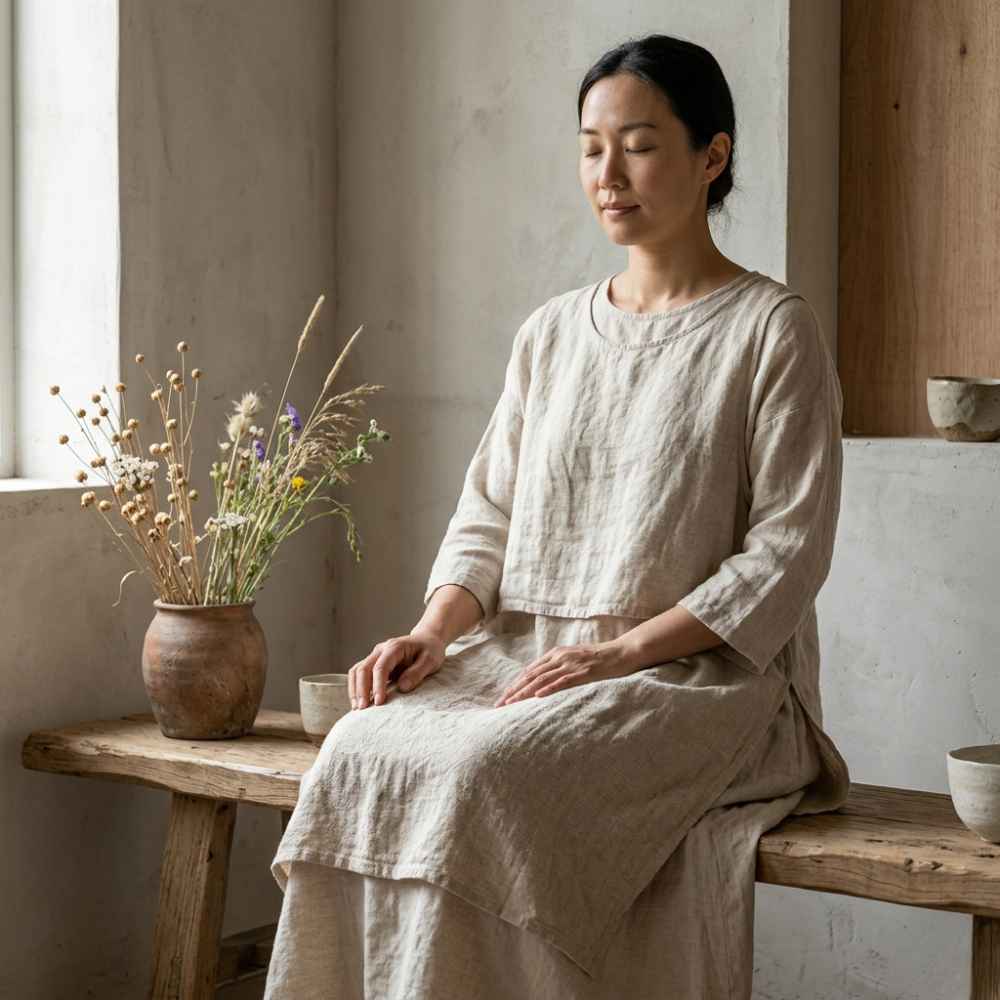 Eastern minimalist attire intentionally leaves gaps between the body and the fabric. Physically, this offers excellent breathability; psychologically, it imparts a sense of ease.
